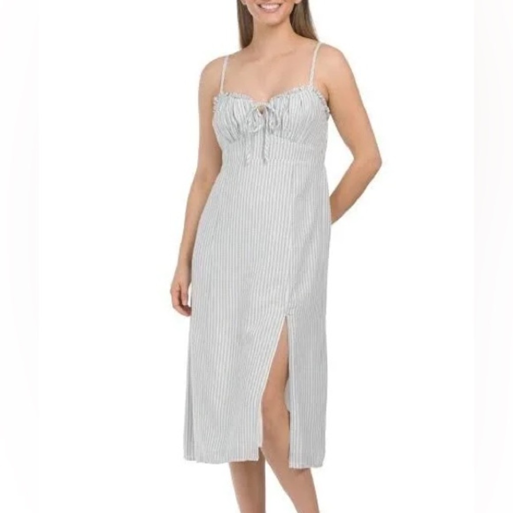 Lucky Brand Navy Stripe Cotton & Linen Denim Dress Size M